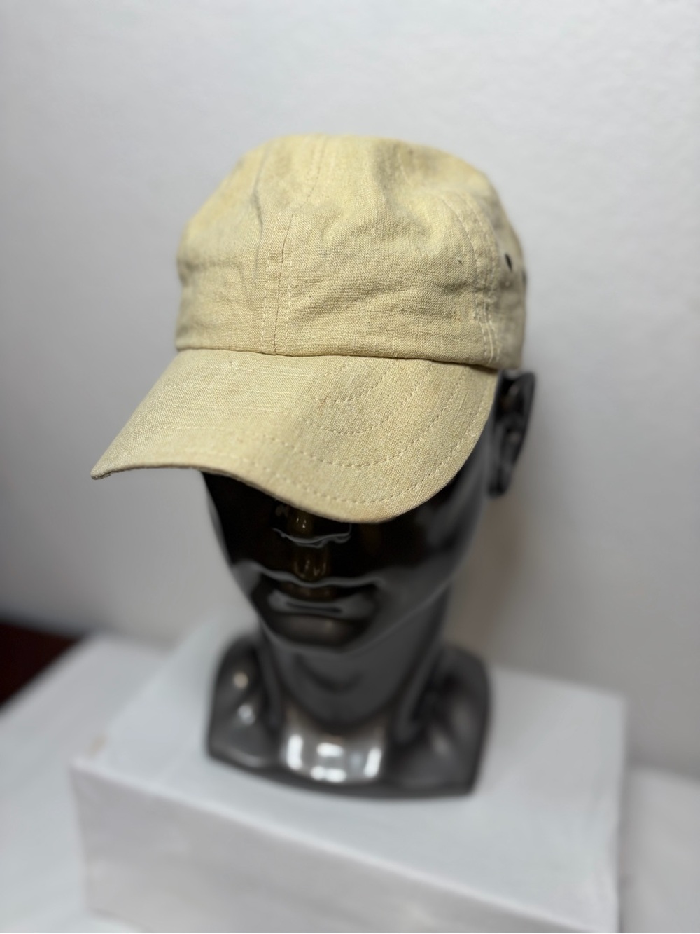J.Crew Linen Cadet Military Cap Hat Beige Tan Small Made USA Women’s Unisex